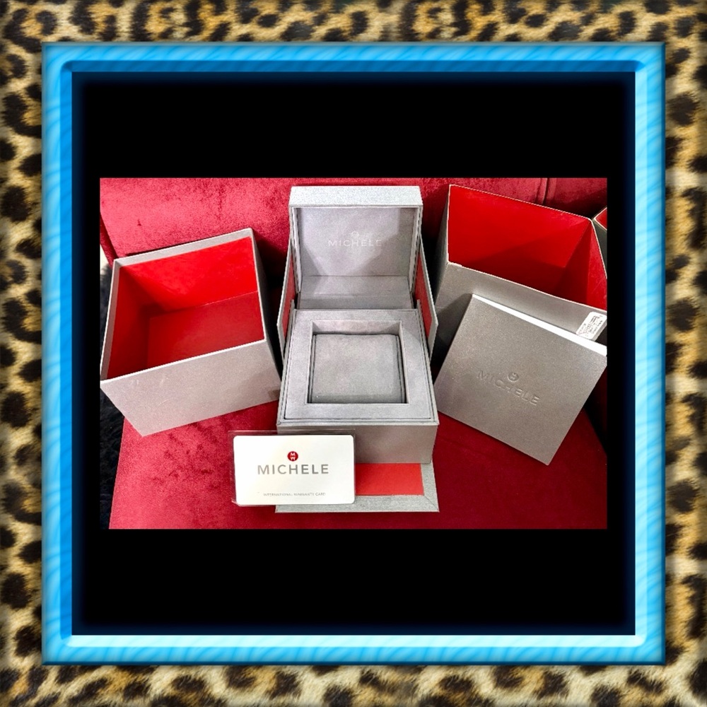 👑✅PRICE FIRM✅ Michele Red and Gray Complete Watch Box Set. (NO WATCH)